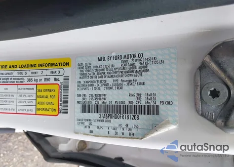 2015 Ford Fusion Se z USA, uszkodzony, nr VIN 3FA6P0HD0FR181208